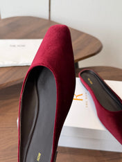 THE ROW 26S POINTED TOE MULES IN BURGUNDY RED VELVET