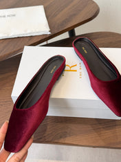 THE ROW 26S POINTED TOE MULES IN BURGUNDY RED VELVET