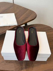 THE ROW 26S POINTED TOE MULES IN BURGUNDY RED VELVET