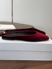 THE ROW 26S POINTED TOE MULES IN BURGUNDY RED VELVET