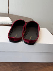 THE ROW 26S POINTED TOE MULES IN BURGUNDY RED VELVET