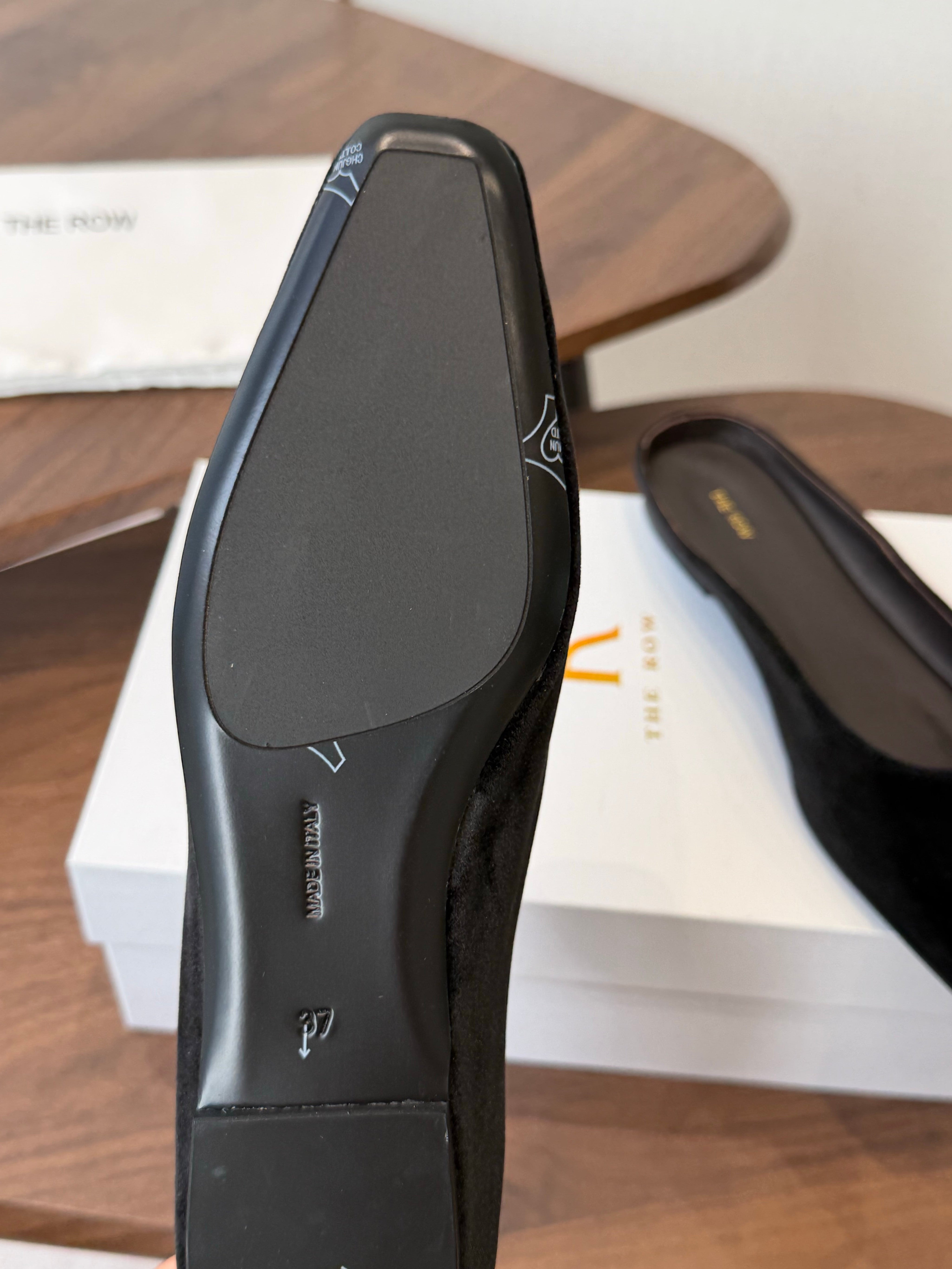 THE ROW 26S POINTED TOE MULES IN BLACK VELVET