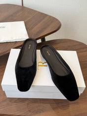 THE ROW 26S POINTED TOE MULES IN BLACK VELVET