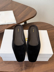 THE ROW 26S POINTED TOE MULES IN BLACK VELVET