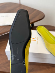 THE ROW 26S POINTED TOE MULES IN LIME GREEN SUEDE