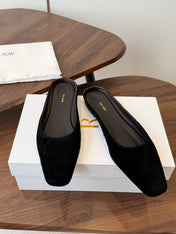 THE ROW 26S POINTED TOE MULES IN BLACK SUEDE