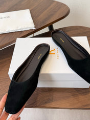 THE ROW 26S POINTED TOE MULES IN BLACK SUEDE