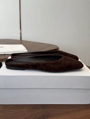 THE ROW 26S POINTED TOE MULES IN DARK BROWN SUEDE