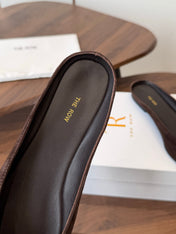 THE ROW 26S POINTED TOE MULES IN DARK BROWN SUEDE