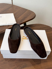 THE ROW 26S POINTED TOE MULES IN DARK BROWN SUEDE