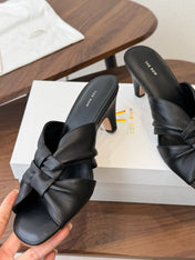 THE ROW 26S KNOT HEELED SLIDE SANDALS 35MM IN BLACK LAMBSKIN
