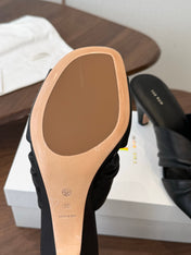 THE ROW 26S KNOT HEELED SLIDE SANDALS 35MM IN BLACK LAMBSKIN
