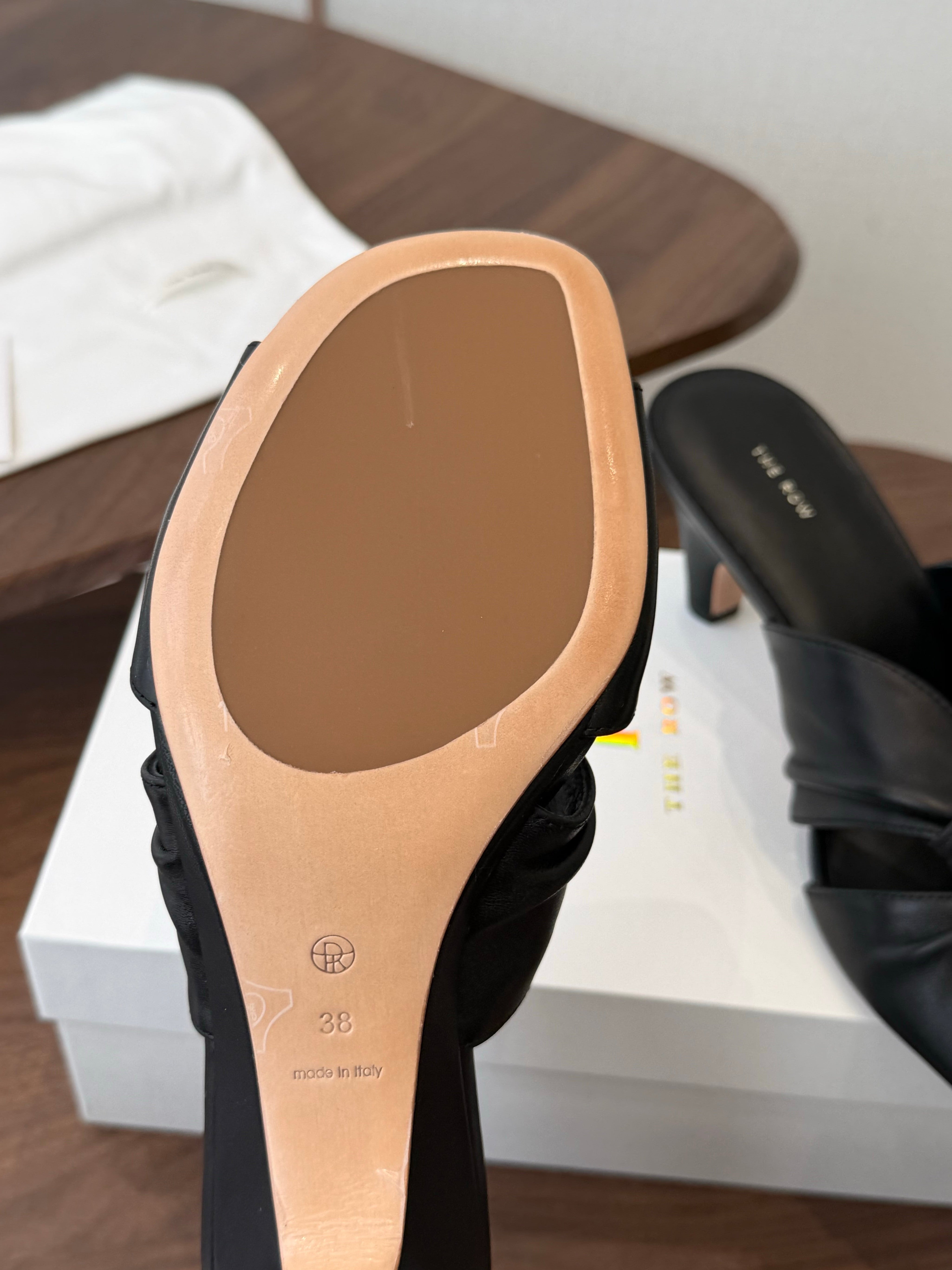 THE ROW 26S KNOT HEELED SLIDE SANDALS 35MM IN BLACK LAMBSKIN