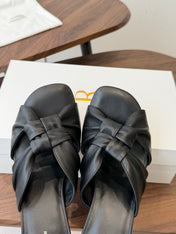 THE ROW 26S KNOT HEELED SLIDE SANDALS 35MM IN BLACK LAMBSKIN