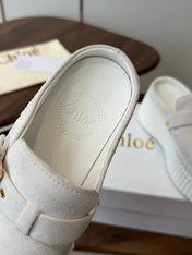 CHLOE 26S PLATFORM MULES IN WHITE SUEDE