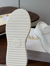 CHLOE 26S PLATFORM MULES IN WHITE SUEDE