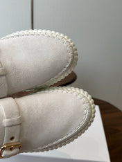 CHLOE 26S PLATFORM MULES IN WHITE SUEDE
