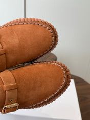 CHLOE 26S PLATFORM MULES IN BROWN SUEDE