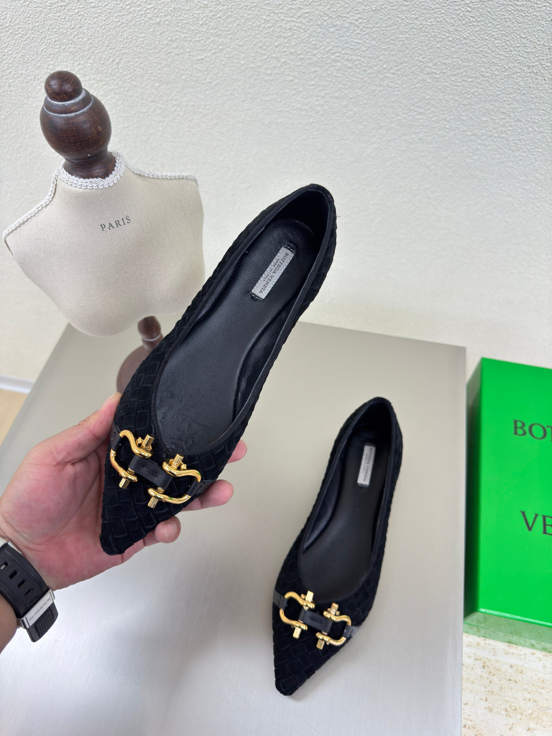 BALLET FLAT IN BLACK INTRECCIATO SUEDE