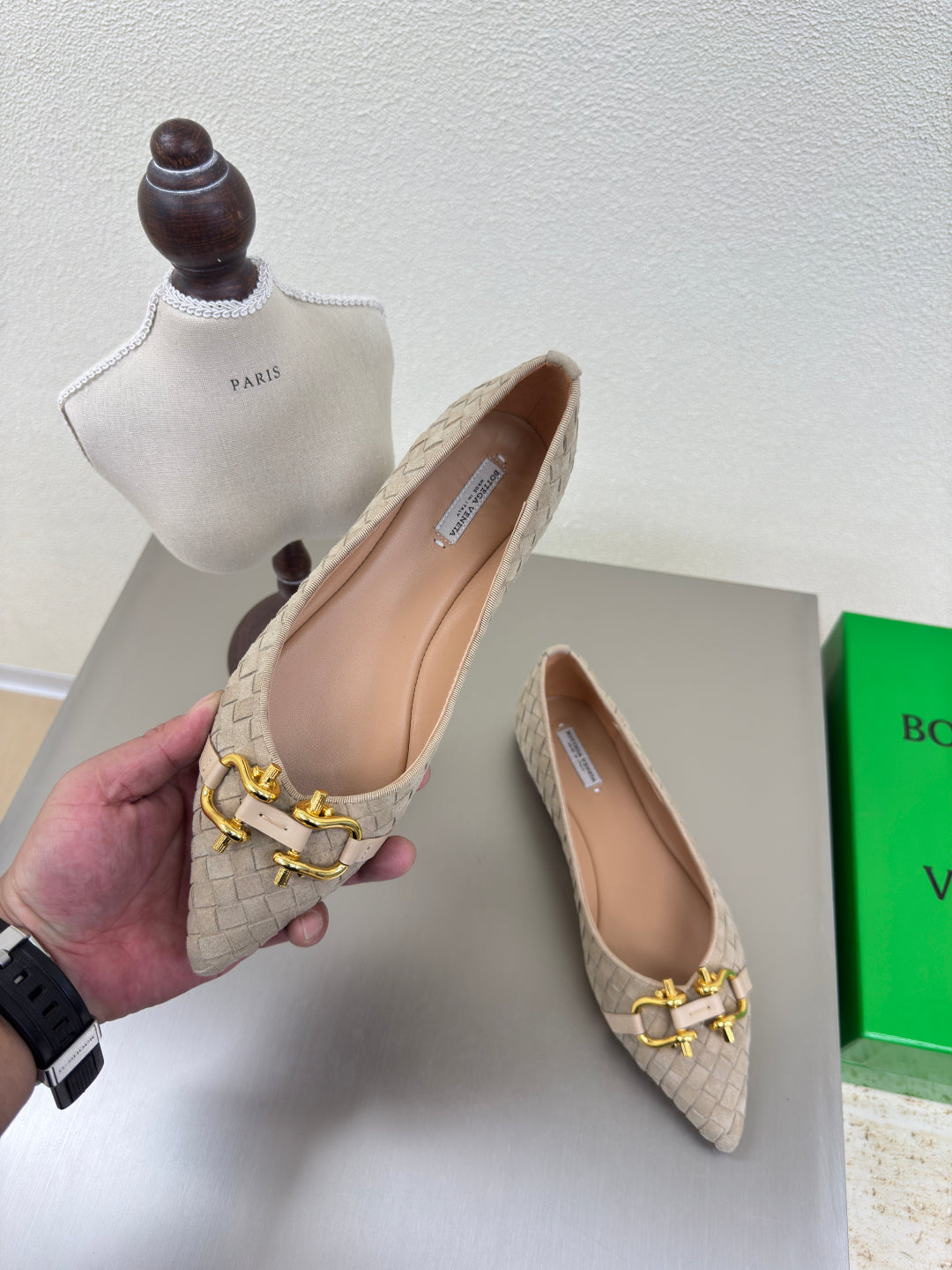 BALLET FLAT IN SAND BROWN INTRECCIATO SUEDE