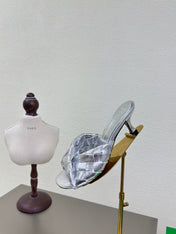 BLINK HIGH 5 CM MULE IN SILVER INTRECCIATO LEATHER