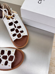 CELINE 25S BILLIE CHUNKY SANDAL IN WHITE CALFSKIN AND TEXTILE