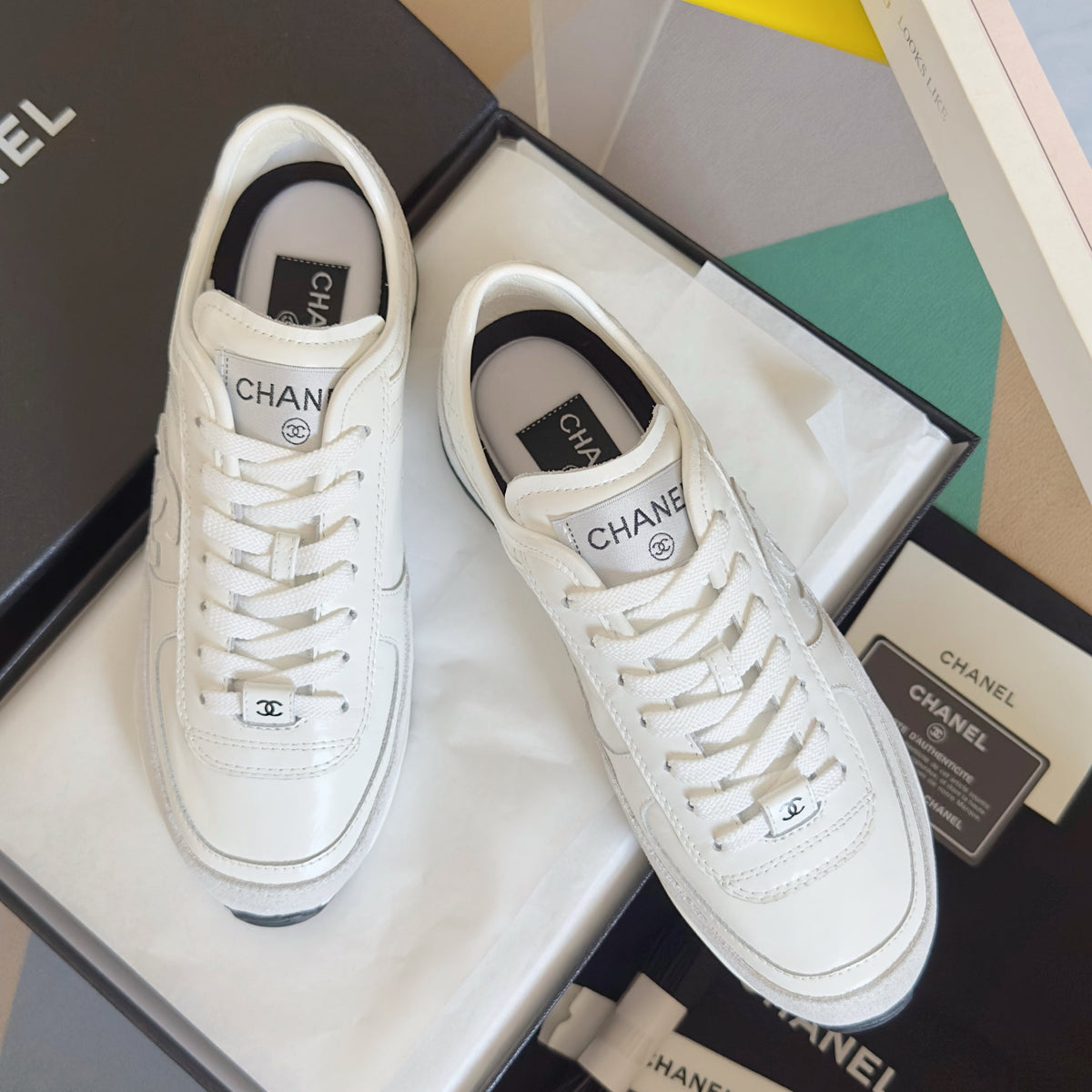 CHANEL 25S SNEAKERS 20MM IN WHITE CALFSKIN