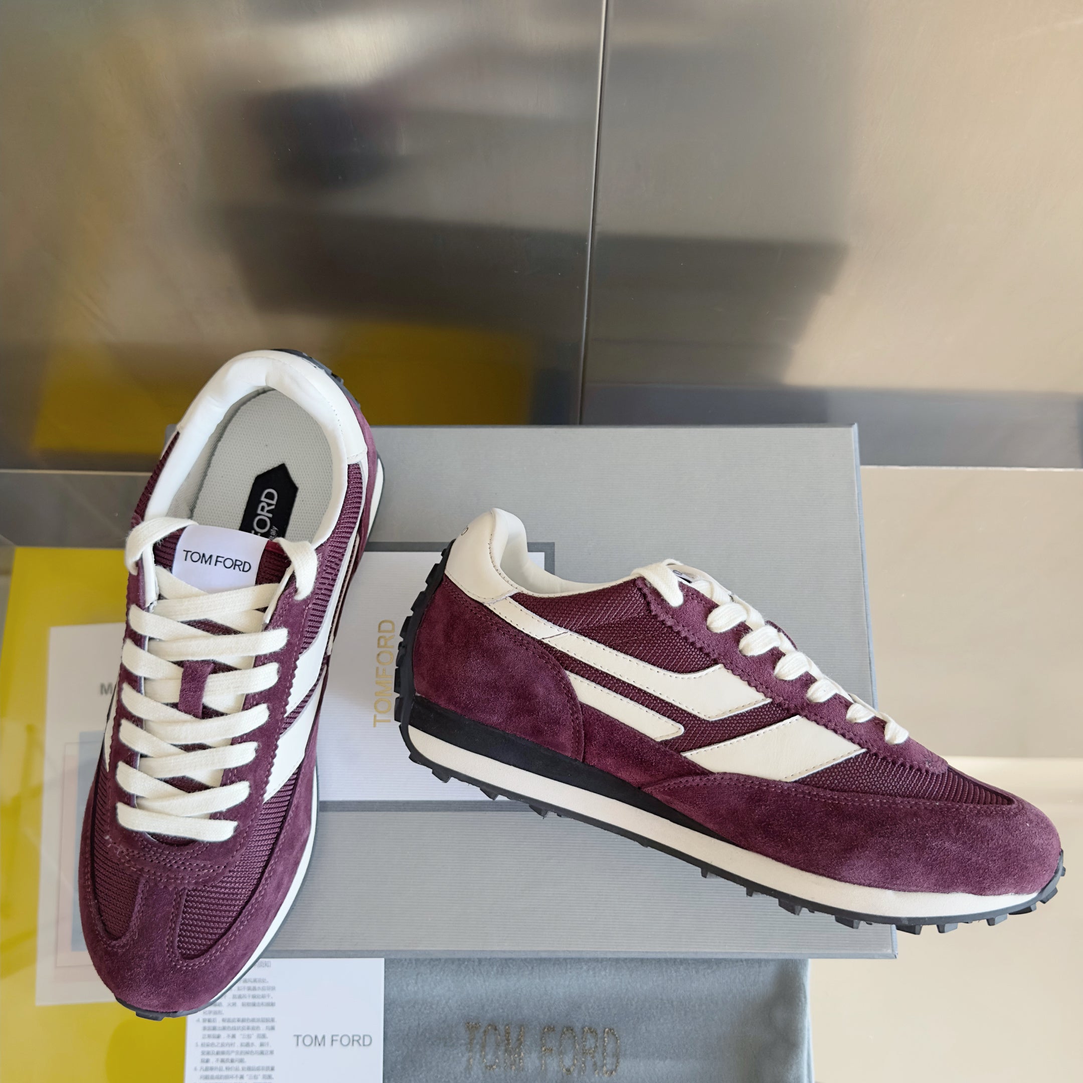 TOM FORD 26S SNEAKERS IN WINE RED SUEDE