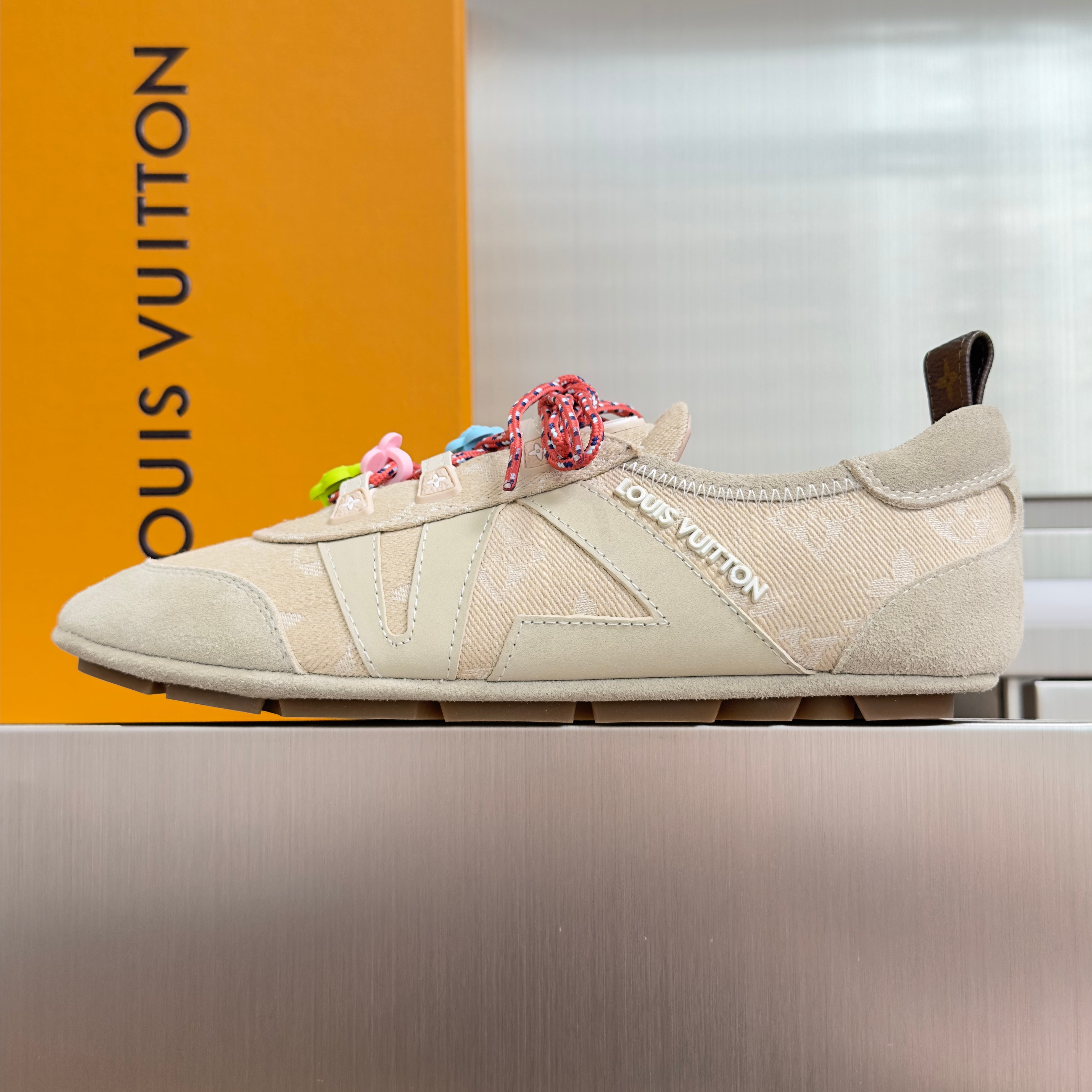 LV 26S SNEAKERINA SNEAKERS IN BEIGE MONOGRAM CANVAS AND SUEDE
