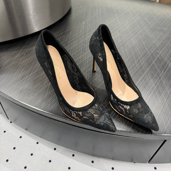 GIANVITO ROSSI 26S HIGH HEELS 105 MM IN BLACK LACE FABRIC