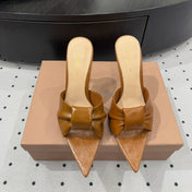 GIANVITO ROSSI 26S KNOTTED STRAP SANDALS 105 MM IN BROWN LAMBSKIN