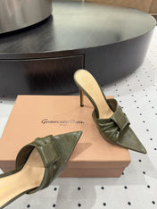 GIANVITO ROSSI 26S KNOTTED STRAP SANDALS 105 MM IN MOSS GREEN LAMBSKIN