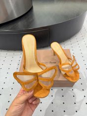 GIANVITO ROSSI 26S BUTTERFLY HIGH-HEEL SANDALS 80 MM IN DARK ORANGE SUEDE