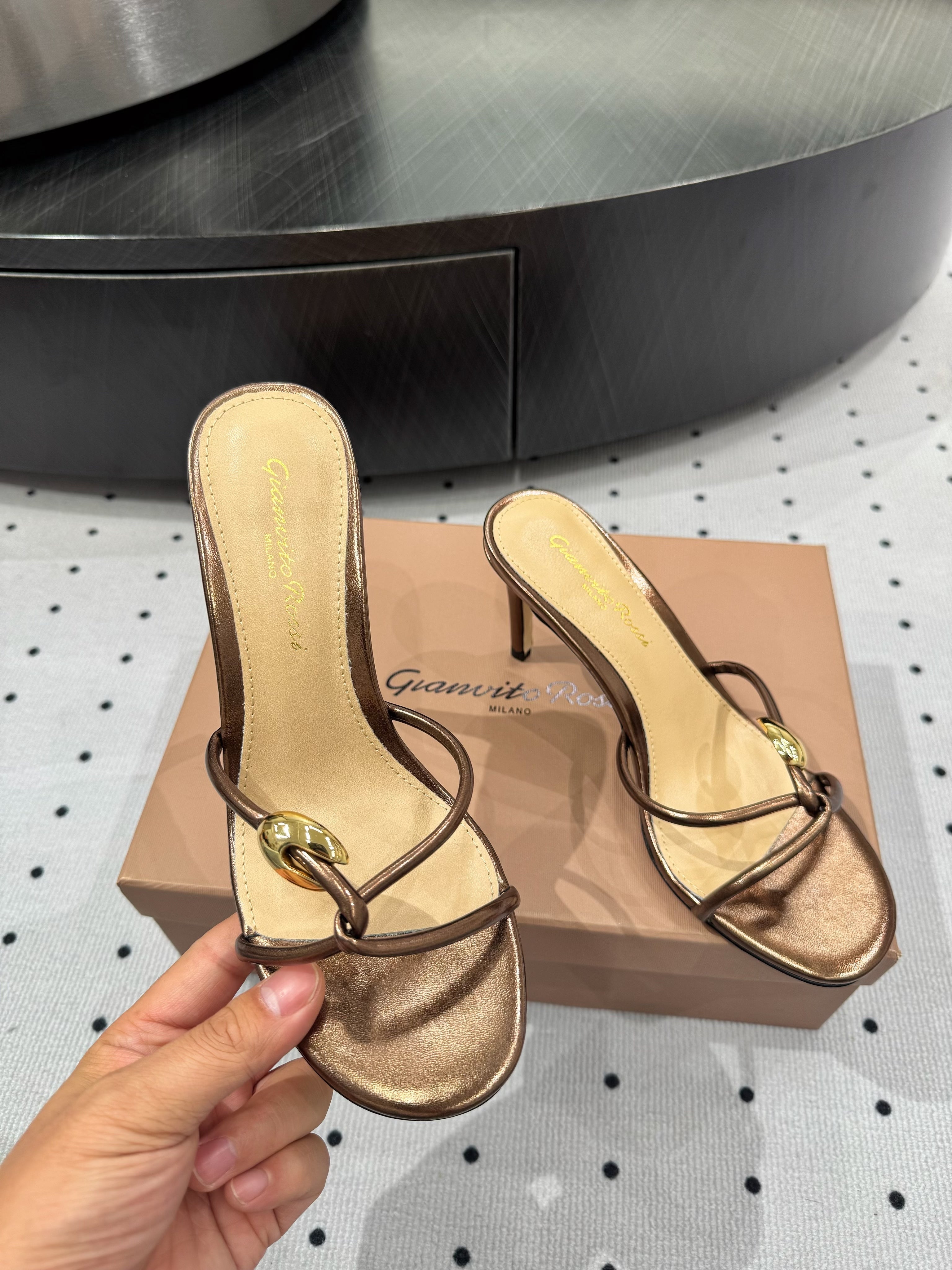 GIANVITO ROSSI 26S STRAPPY HEEL SANDALS 80 MM IN METALLIC COPPER LAMBSKIN