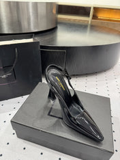 YSL 26S SLINGBACK HEELS 105 MM IN BLACK GLOSSY CALFSKIN WITH BUCKLE CLOSURE