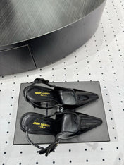 YSL 26S SLINGBACK HEELS 105 MM IN BLACK GLOSSY CALFSKIN WITH BUCKLE CLOSURE