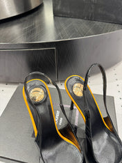 YSL 26S POINTED-TOE SLINGBACK HEELS 105 MM IN BLACK AND ORANGE PATENT CALFSKIN STYLE 4