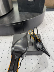 YSL 26S POINTED-TOE SLINGBACK HEELS 105 MM IN BLACK AND ORANGE PATENT CALFSKIN STYLE 4