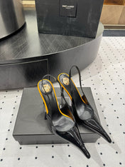 YSL 26S POINTED-TOE SLINGBACK HEELS 105 MM IN BLACK AND ORANGE PATENT CALFSKIN STYLE 4