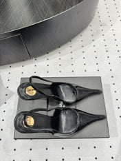 YSL 26S POINTED-TOE SLINGBACK HEELS 105 MM IN BLACK PATENT CALFSKIN STYLE 1