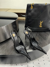 YSL 26S POINTED-TOE SLINGBACK HEELS 105 MM IN BLACK PATENT CALFSKIN STYLE 1