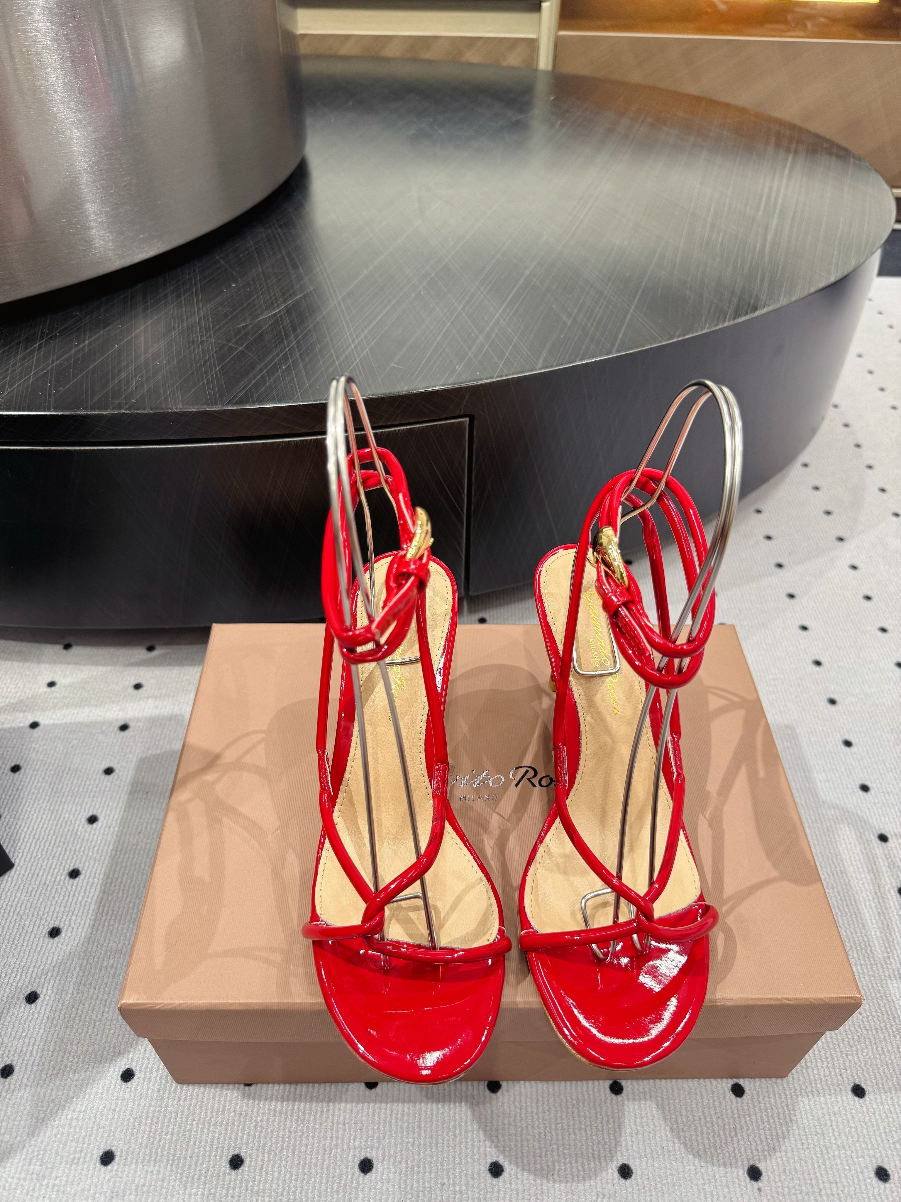GIANVITO ROSSI 26S LACE-UP HEEL SANDALS 85 MM IN RED LAMBSKIN