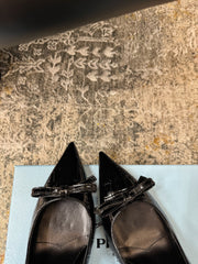 PRADA 25S SLINGBACK HIGH HEELS 75 MM IN BLACK EMBOSSED COWHIDE