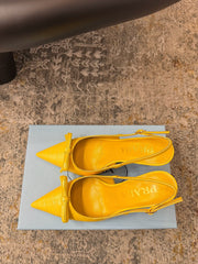 PRADA 25S SLINGBACK HIGH HEELS 75 MM IN YELLOW EMBOSSED COWHIDE
