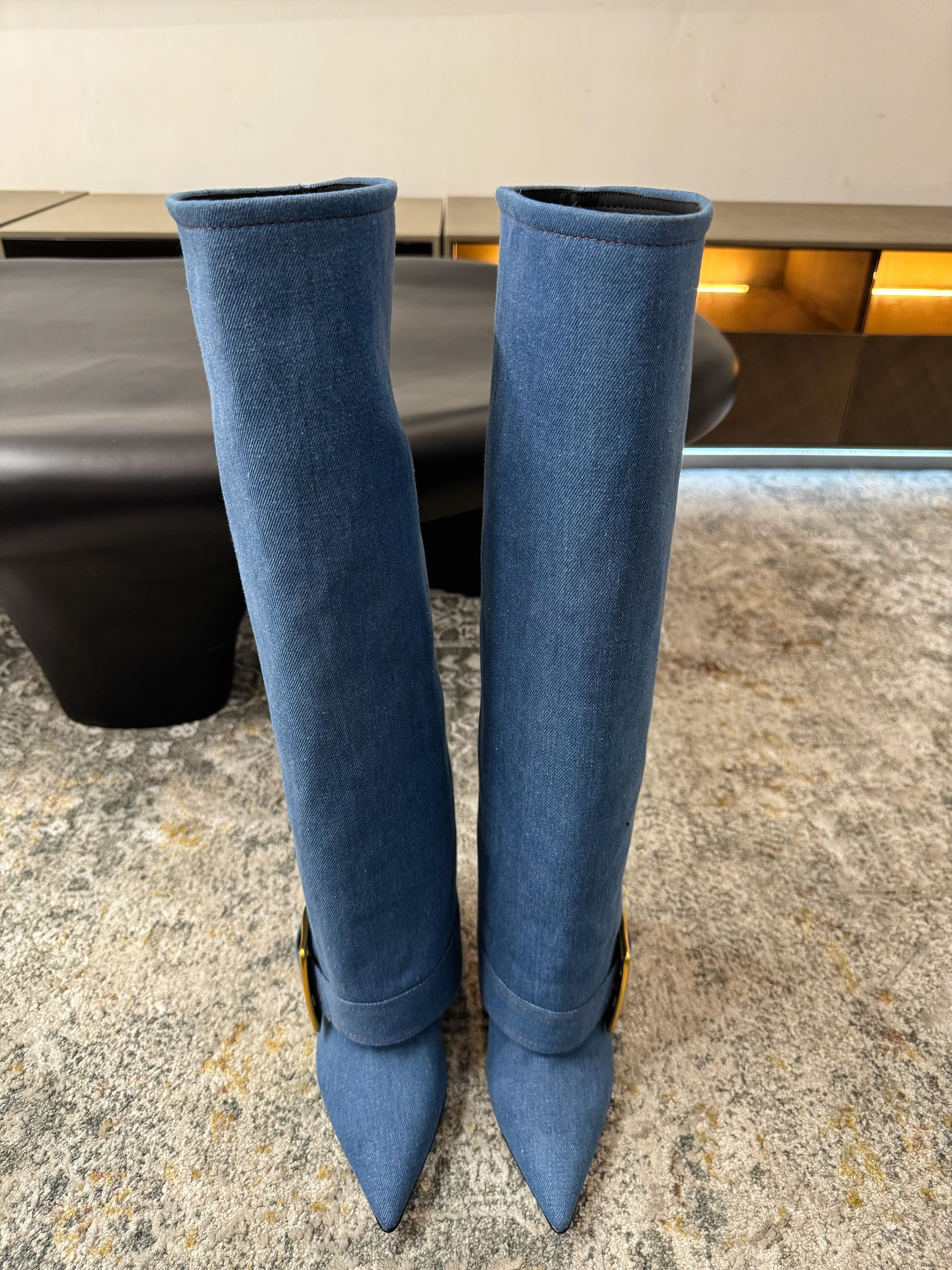 BALMAIN 26S BOOT 85 MM IN BLUE DENIM