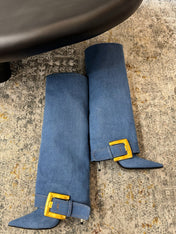 BALMAIN 26S BOOT 85 MM IN BLUE DENIM