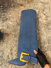 BALMAIN 26S BOOT 85 MM IN BLUE DENIM