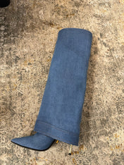BALMAIN 26S BOOT 85 MM IN BLUE DENIM