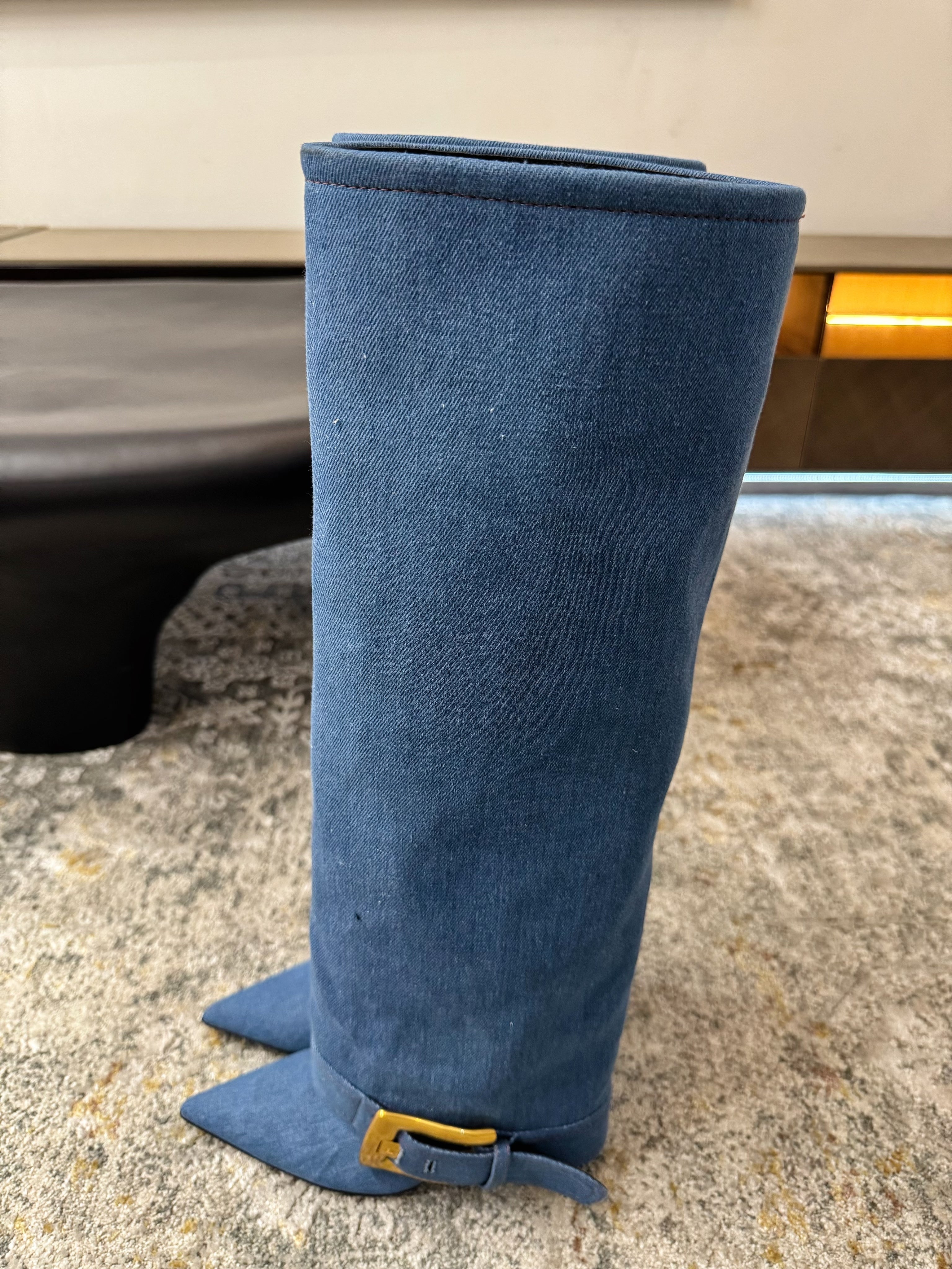 BALMAIN 26S BOOT 85 MM IN BLUE DENIM