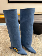BALMAIN 26S BOOT 85 MM IN BLUE DENIM